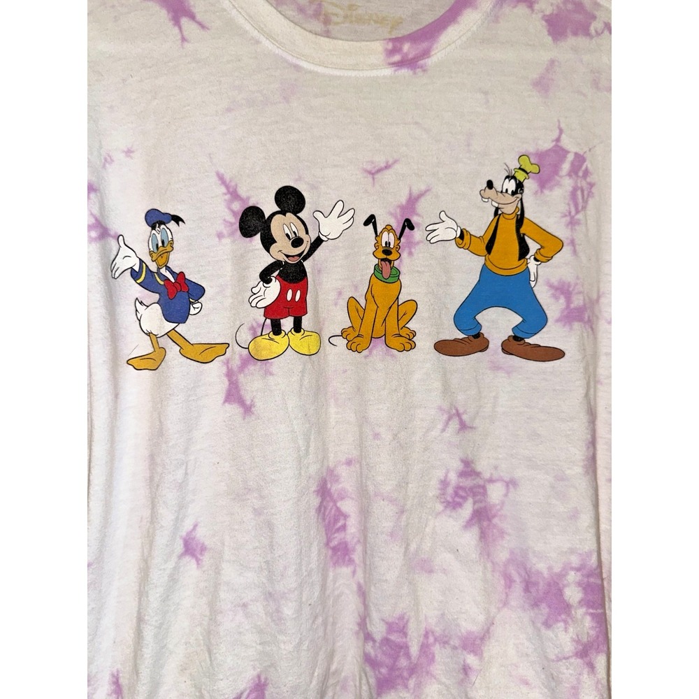 Disney Juniors M Purple Tie Dye Characters Pullover Top Mickey Goofy Donald Duck - Picture 2 of 5